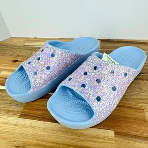Crocs Classic Platform Glitter Slides Women's Size 9 Blue Sandals